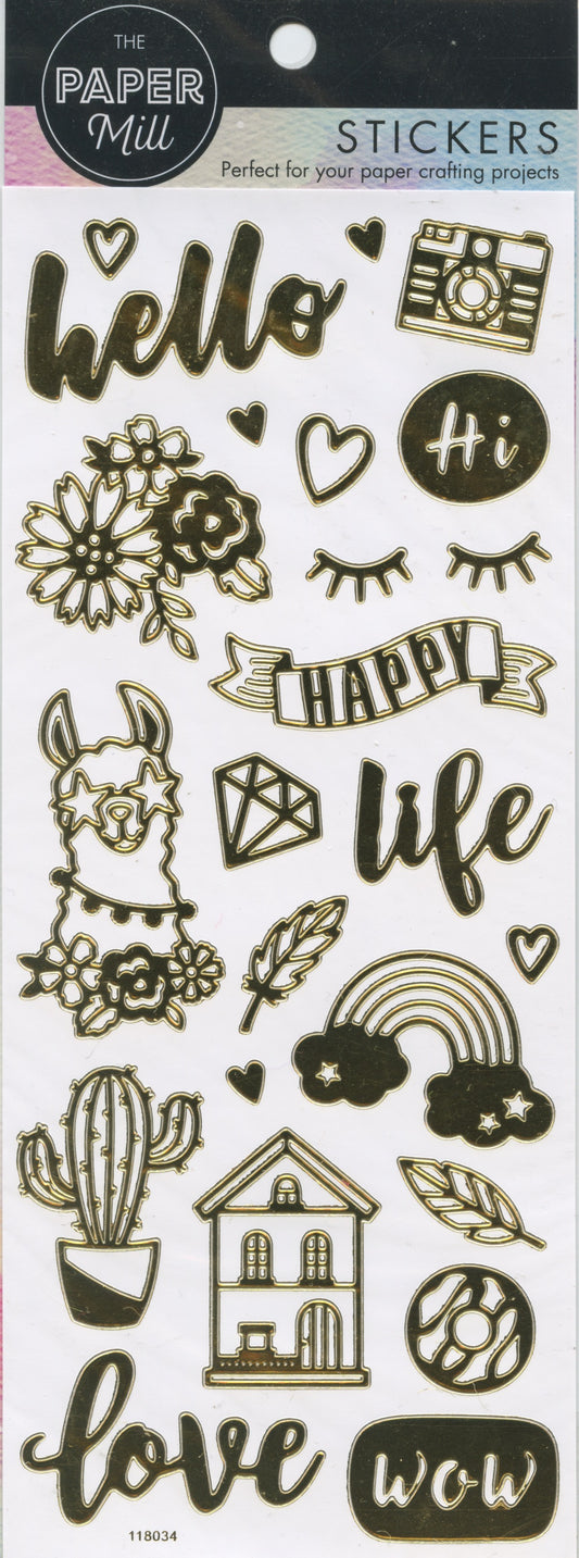 Gold Stickers - Hello/Life/Love mix - 24 pk
