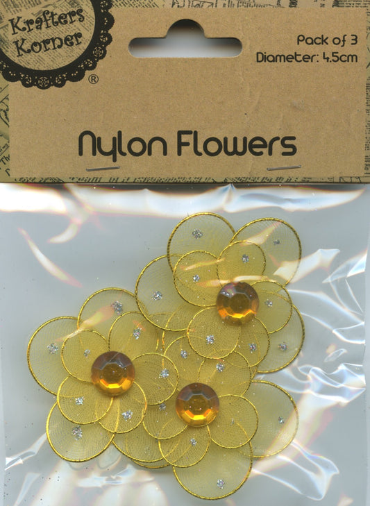 Nylon Flowers with wire - Yellow - 3 pack - 4.5 Diameter
