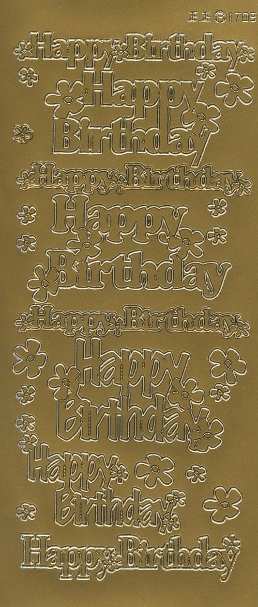 Happy Birthday With Flowers Craft Stickers - Gold 23 pk