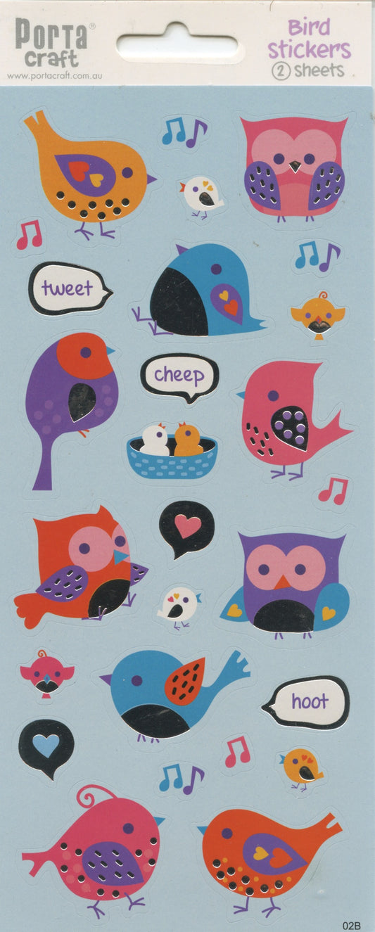 Cute Bird Stickers - 2 Sheets