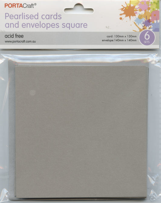Pearlised Square Cards and Envelopes - Silver - 6 sets