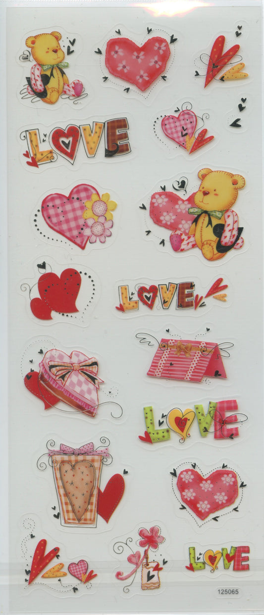 Happy Valentines Day - Teddy Bears/Hearts/Love - Craft Stickers - 1 Sheet