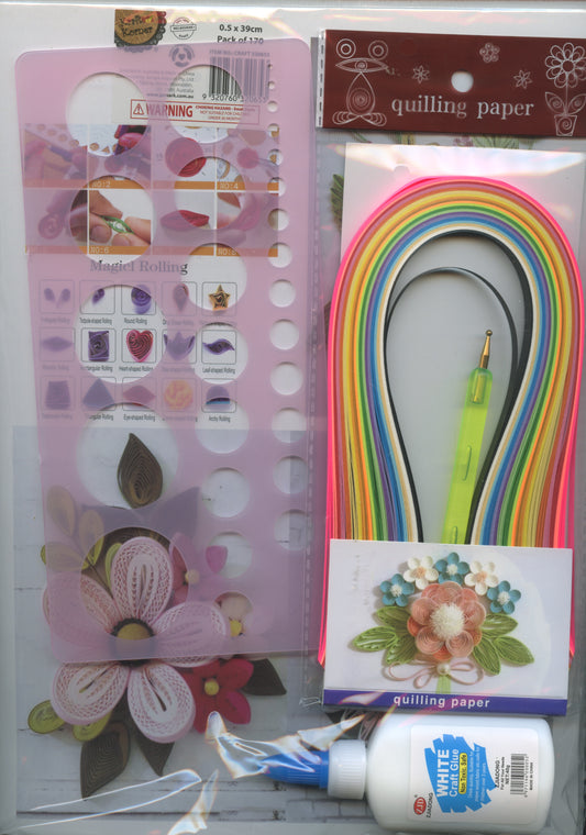 Paper Quilling Kit - 170 Strips/Glue/Tool - Pink Quilling Tray