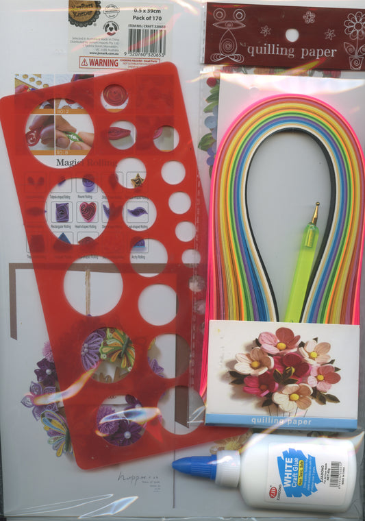 Paper Quilling Kit - 170 Strips/Glue/Tool - Red Quilling Tray