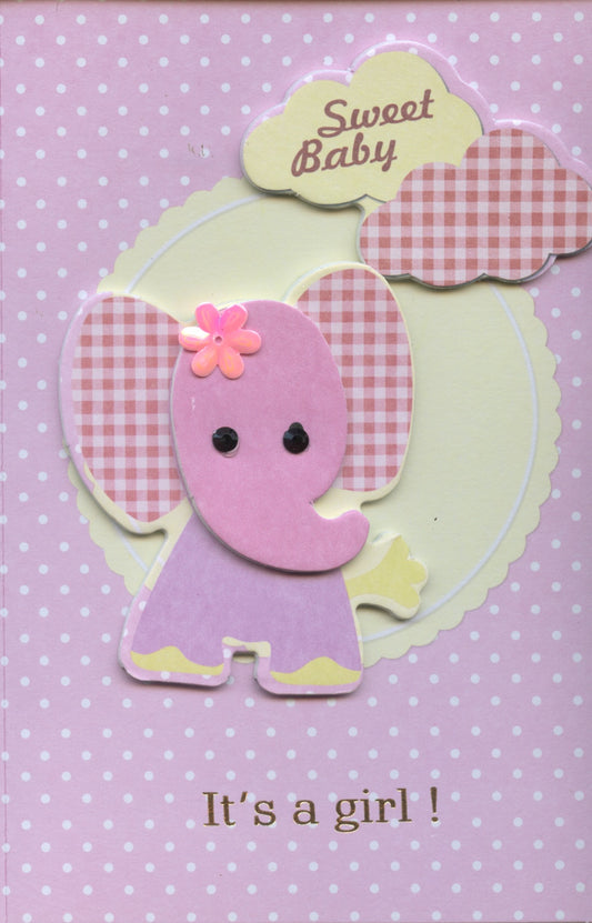 It's a Girl! - Handmade Card and envelope -Pink