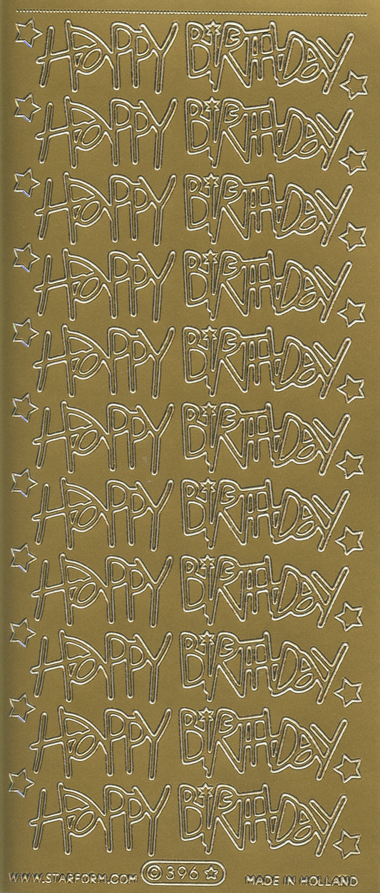 Happy Birthday wording and stars - Gold - Craft Stickers 44 pk