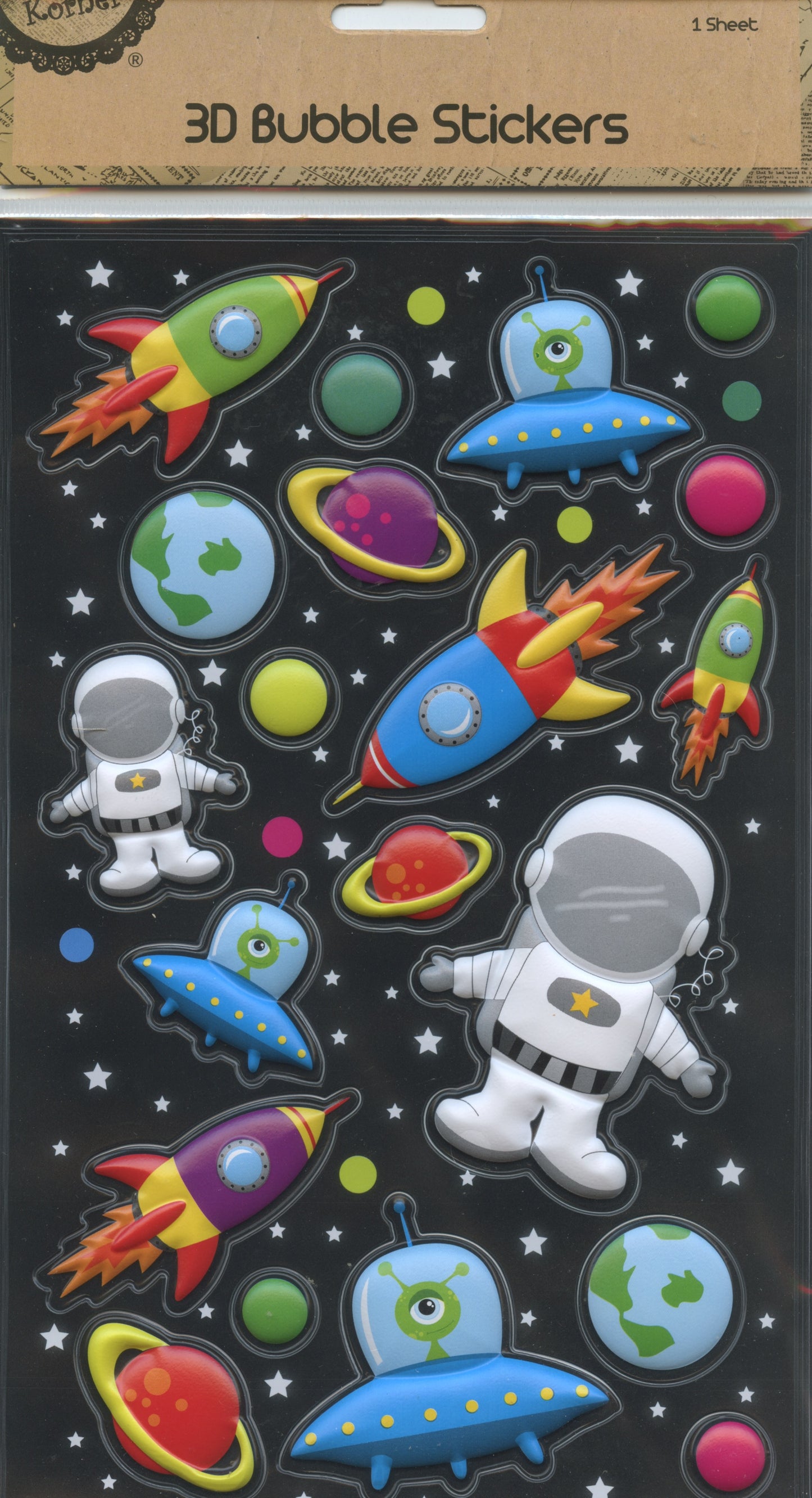 3D Bubble Stickers - Space Theme - 1 Sheet - 20 pk
