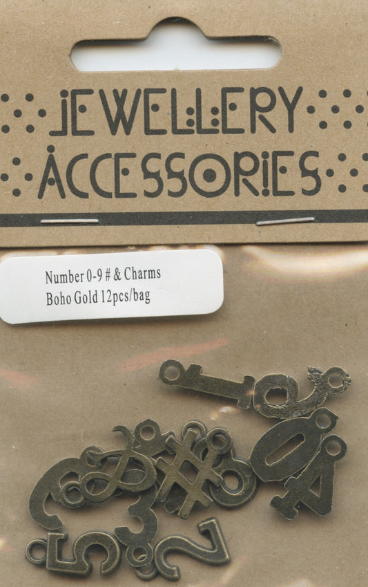 Jewellery - Number 0-9 Charms - Boho Gold - 12pcs