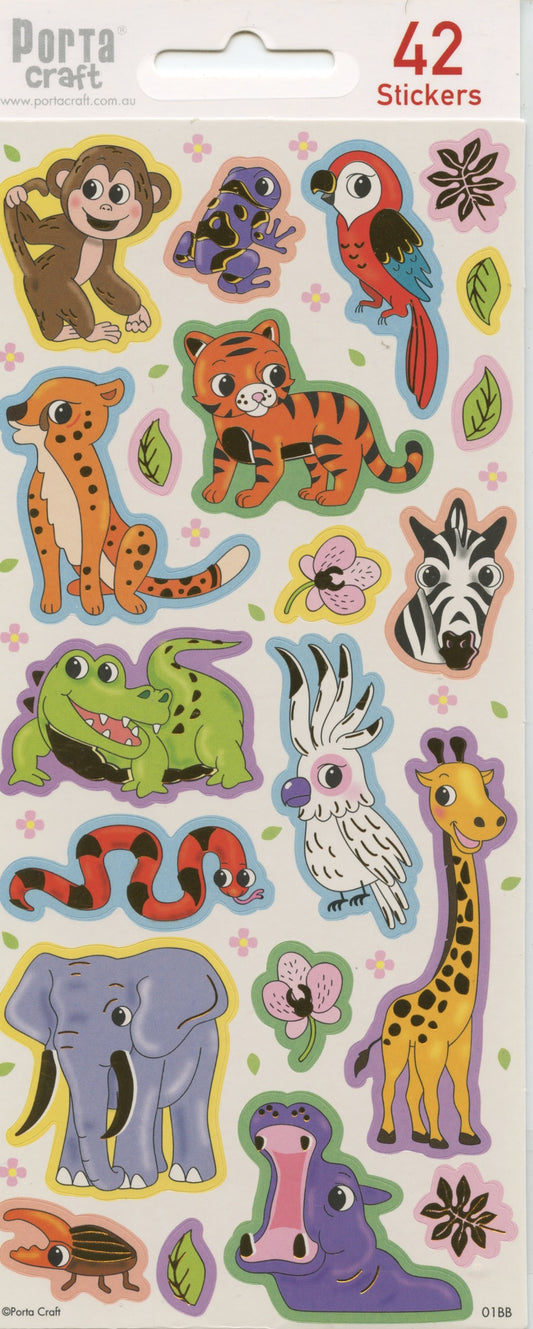 Cute Animal & Bird Stickers with Leaves & Flowers - 42 pack