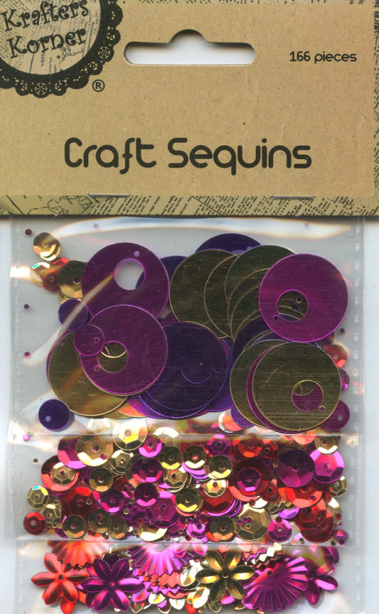 Craft Sequins - Purple/Hot Pink/Gold/Red - 166 pcs
