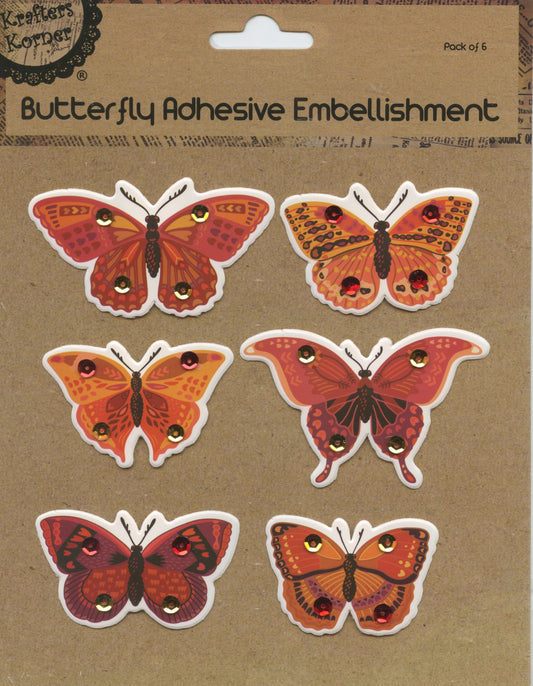 Butterfly Adhesive Embellishment - Autumn Tones - Pack of 6