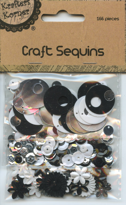 Craft Sequins - Black/White/Silver - 166 pcs