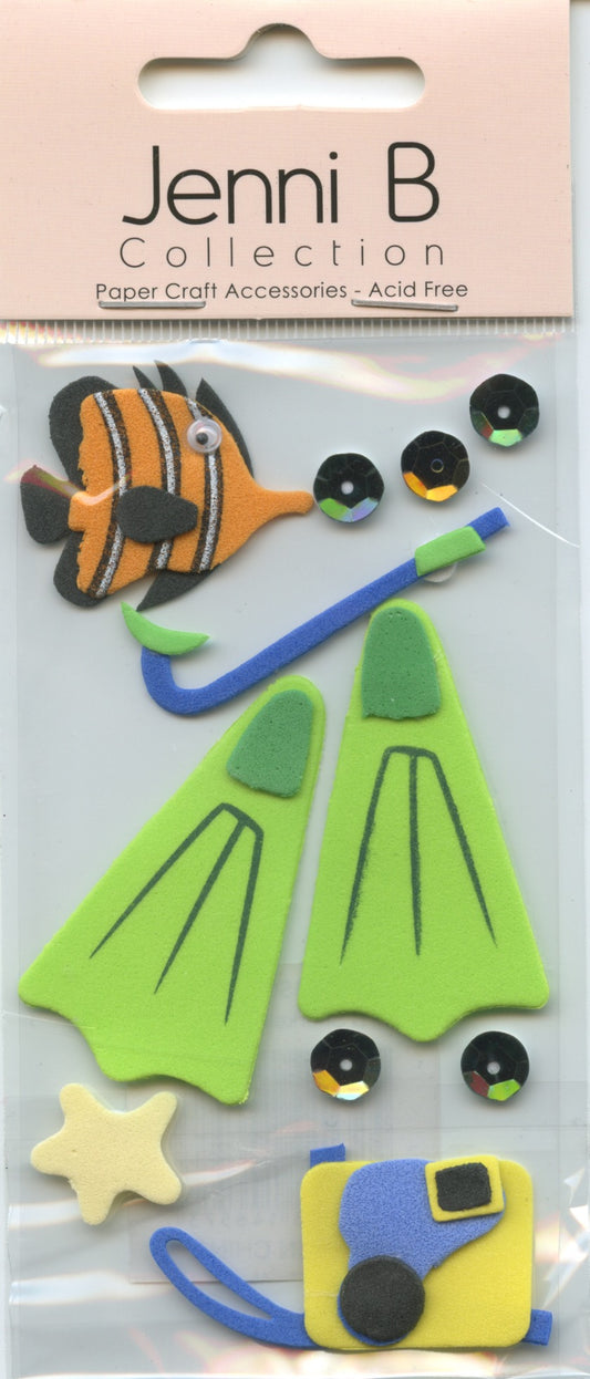 Jenni B Collection 3D - Snorkelling Theme - Adhesive Stickers 11 pk