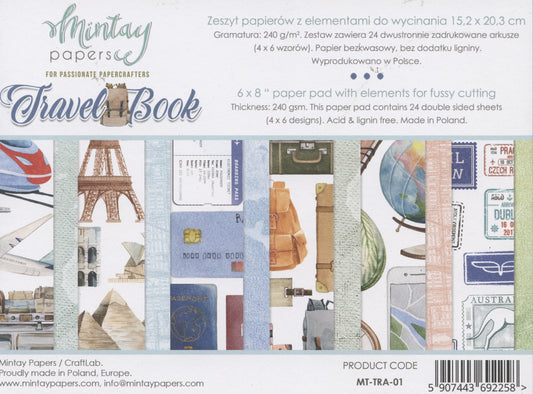 Travel Book Paper pad - 24x Double sided sheets - 15.2x20.3cm