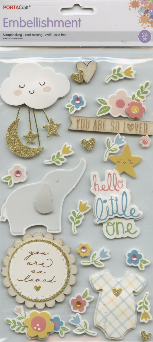 Baby Embellishments - 3D - Hello little One - 24pc