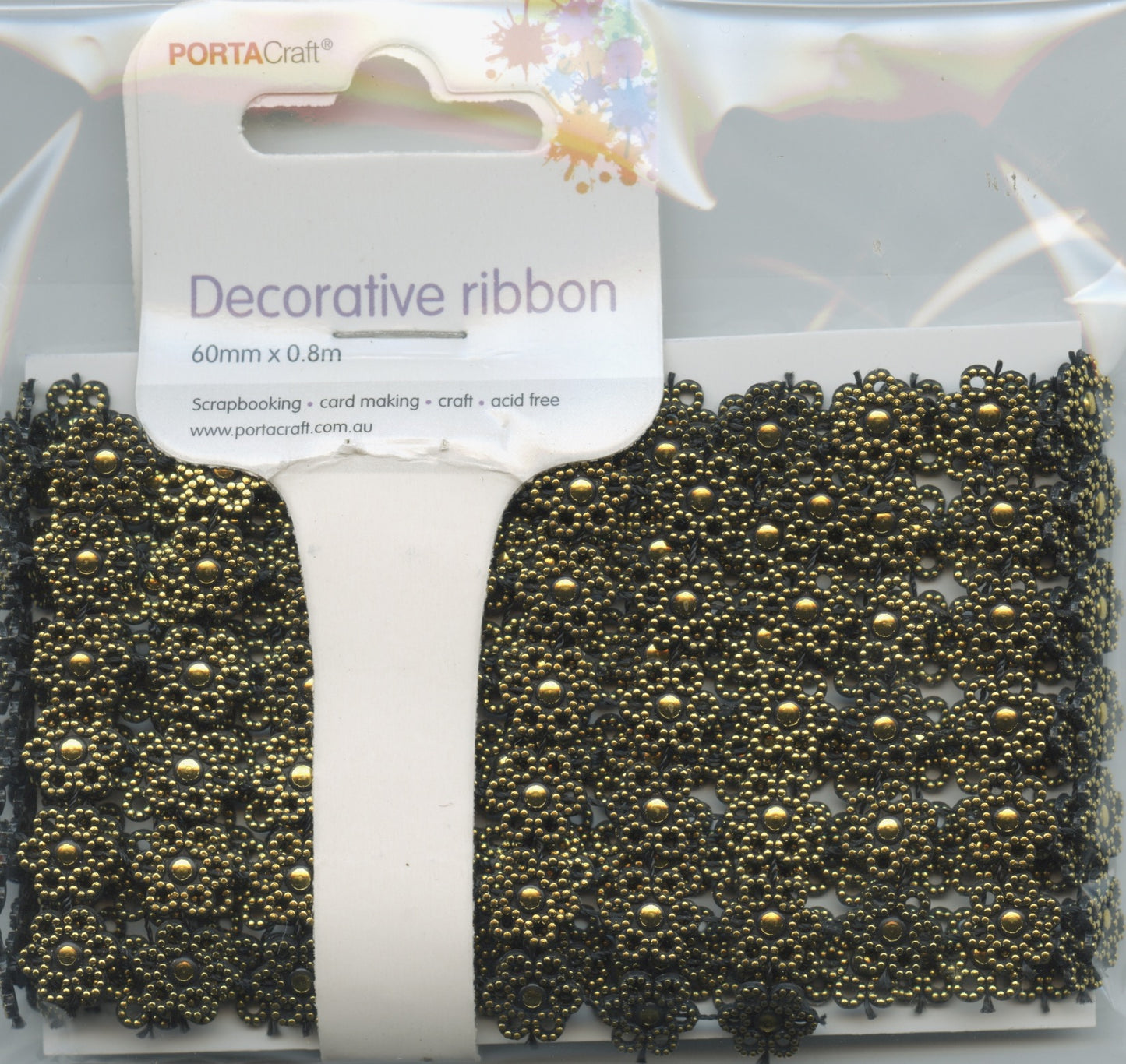 Black & Gold Flower - Decorative Ribbon - 60mm x 0.8m