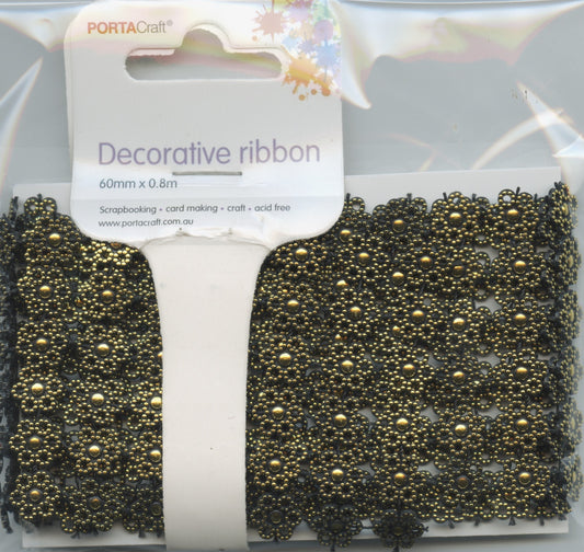 Black & Gold Flower - Decorative Ribbon - 60mm x 0.8m