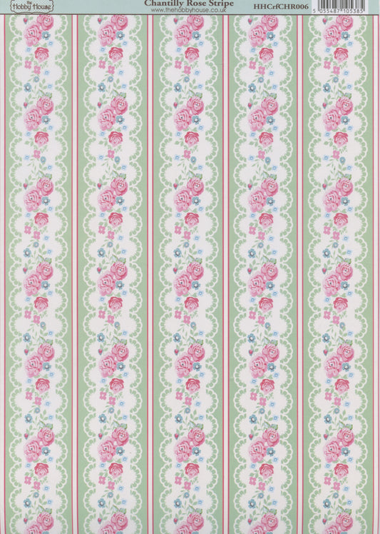 Hobby House Paper - Chantilly Rose Stripe - 29.8x21cm