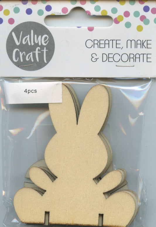 Easter Standing Wooden Bunny - 4 in pack with stands