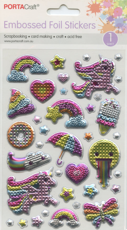 Embossed Foil Stickers - Fantasy and Rainbows - 1 sheet