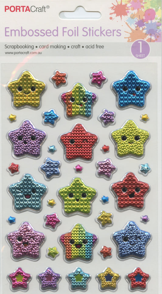 Embossed Foil Stickers - Stars various sizes - 1 sheet