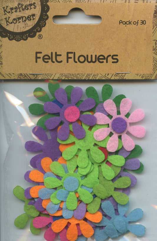 Felt Flowers - Daisy - 32mm  - Assorted Colour Mix - 30 pk