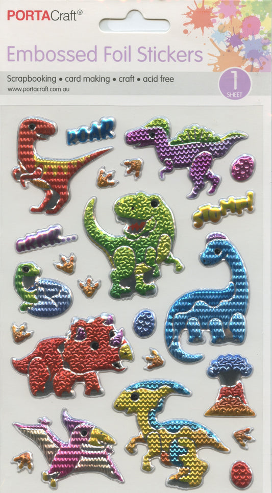 Embossed Foil Stickers - Dinosaur theme - 1 sheet