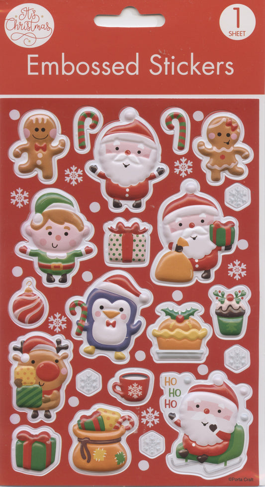 Christmas Embossed Stickers - Self Adhesive- Design #2 - 1 sheet - 21pk