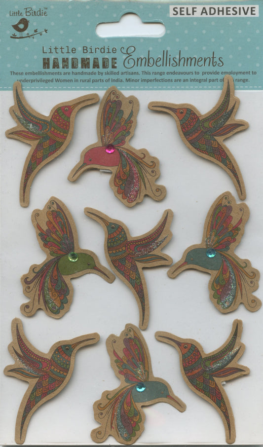 Little Birdie Embellishments - Self Adhesive - Kraft Printed Hummingbird - 9pc