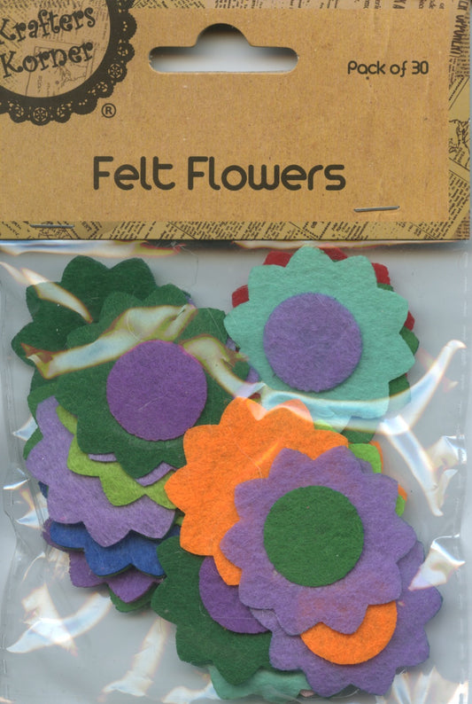 Felt Flowers - 40mm - Assorted Colour Mix - 30 pk
