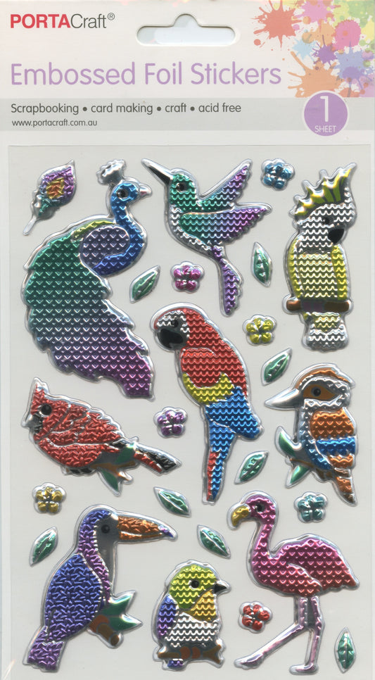 Embossed Foil Stickers - Birds and Leaves - 1 sheet