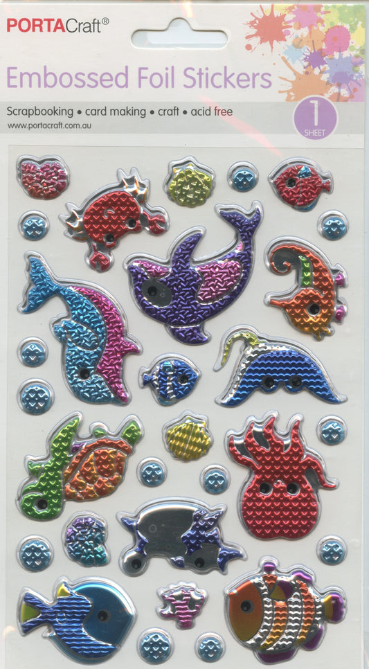 Embossed Foil Stickers - Sea Creatures - 1 sheet
