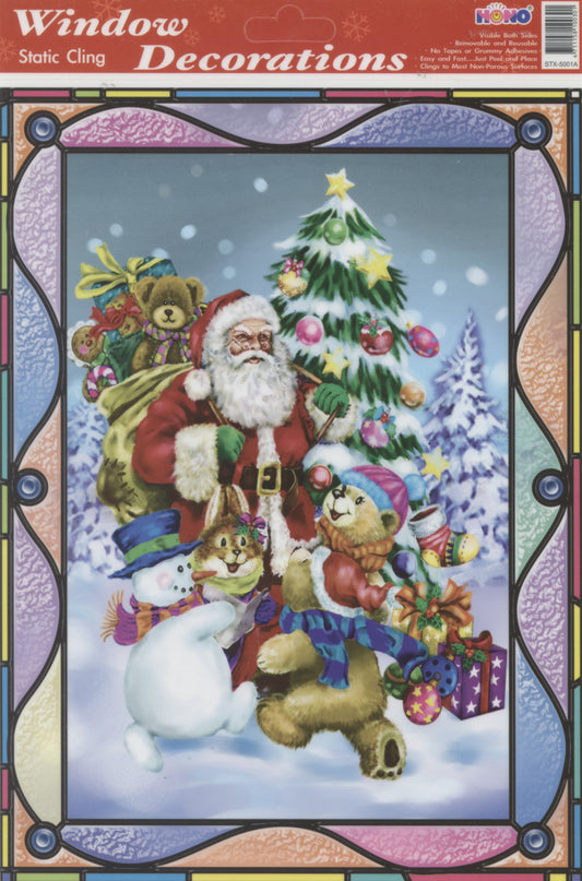 Christmas Scene Window Decoration - Static cling - Santa and Friends