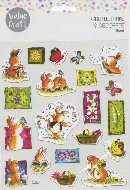 Value Craft Bunnies and Butterfly Stickers One Sheet 20pc