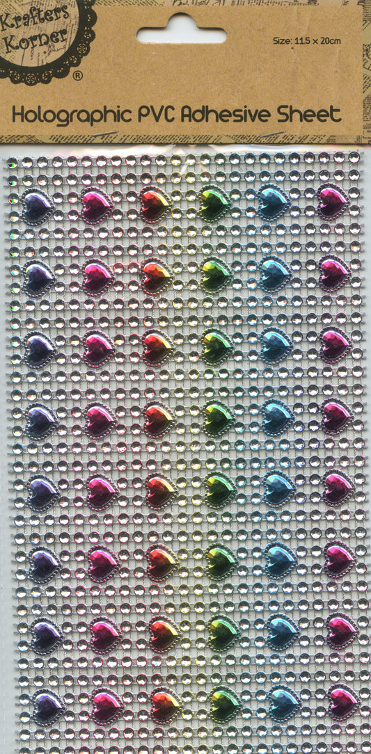 Holographic PVC Adhesive Sheet - Hearts - One Sheet