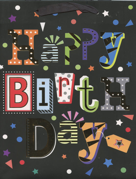 Happy Birthday Gift Bag - Black - 23x18x10cm