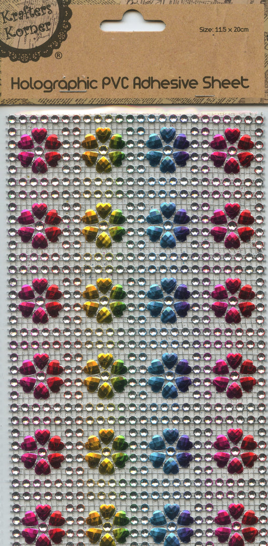 Holographic PVC Adhesive Sheet - Flowers - One Sheet