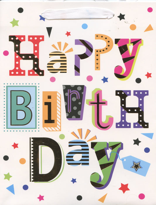 Happy Birthday Gift Bag - White - 23x18x10cm