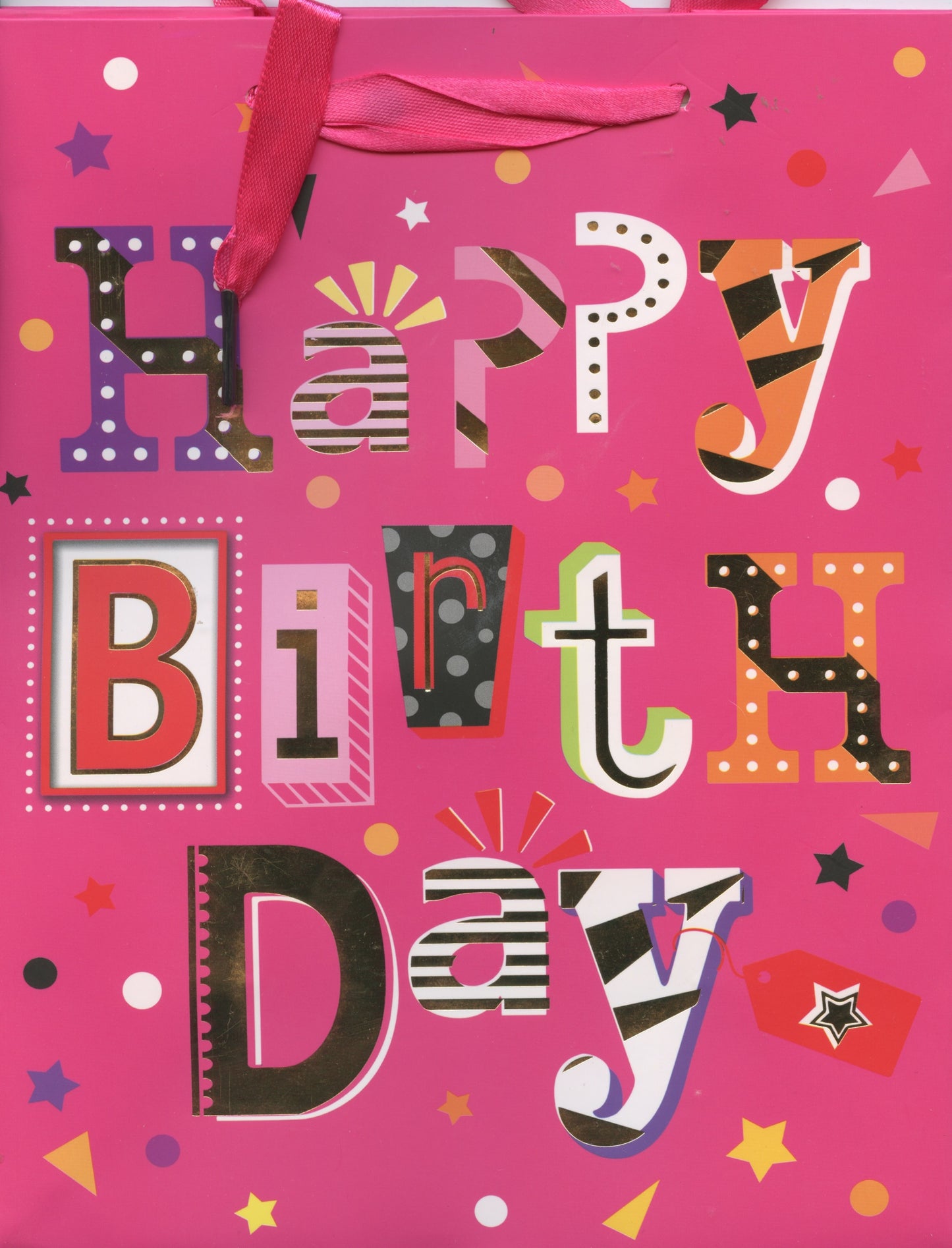 Happy Birthday Gift Bag - Pink - 23x18x10cm