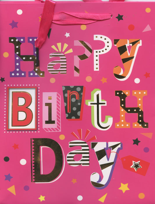 Happy Birthday Gift Bag - Pink - 23x18x10cm