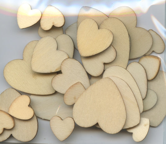 Wooden Hearts - 3 Sizes - 30 pack