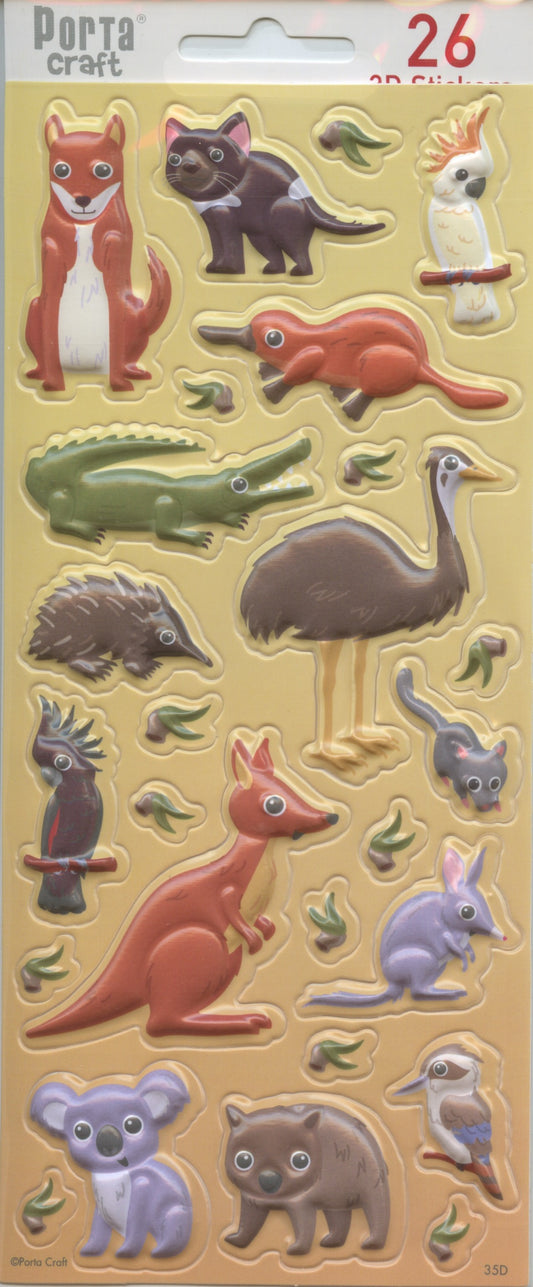 Aussie Animal Puffy 3D Stickers - 26 pack