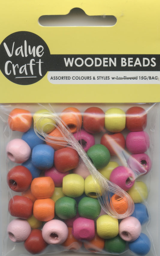 Wooden Beads - Round - Various Colours - 10mm - 15g bag