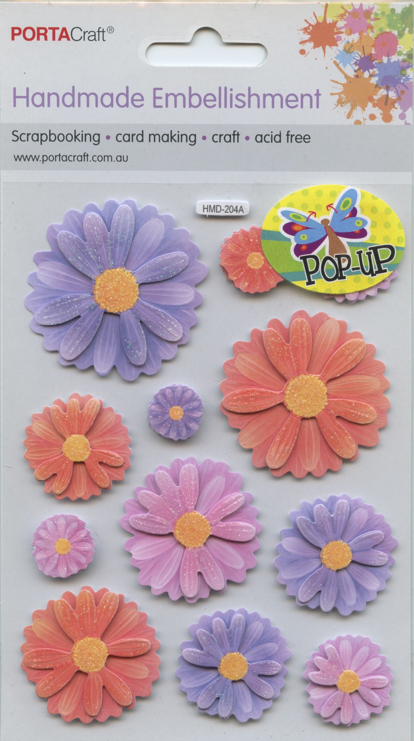 Porta Craft 3D Flowers - Daisy Look Embellishments - Pastel Tones - 12pc