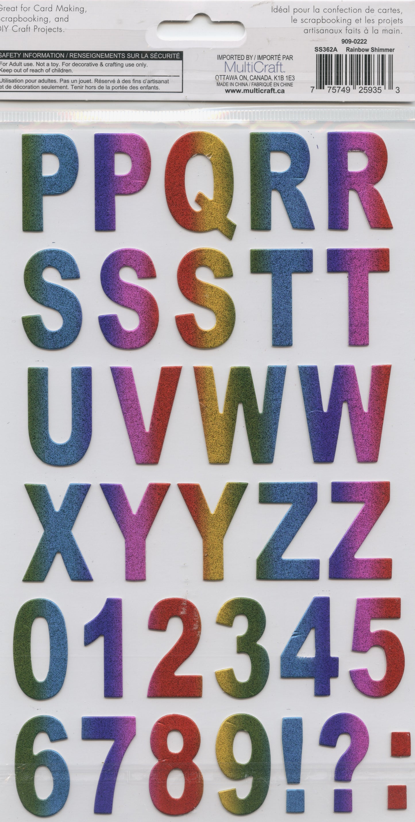 Alphabet Stickers - Rainbow Shimmer - 2 Sheets