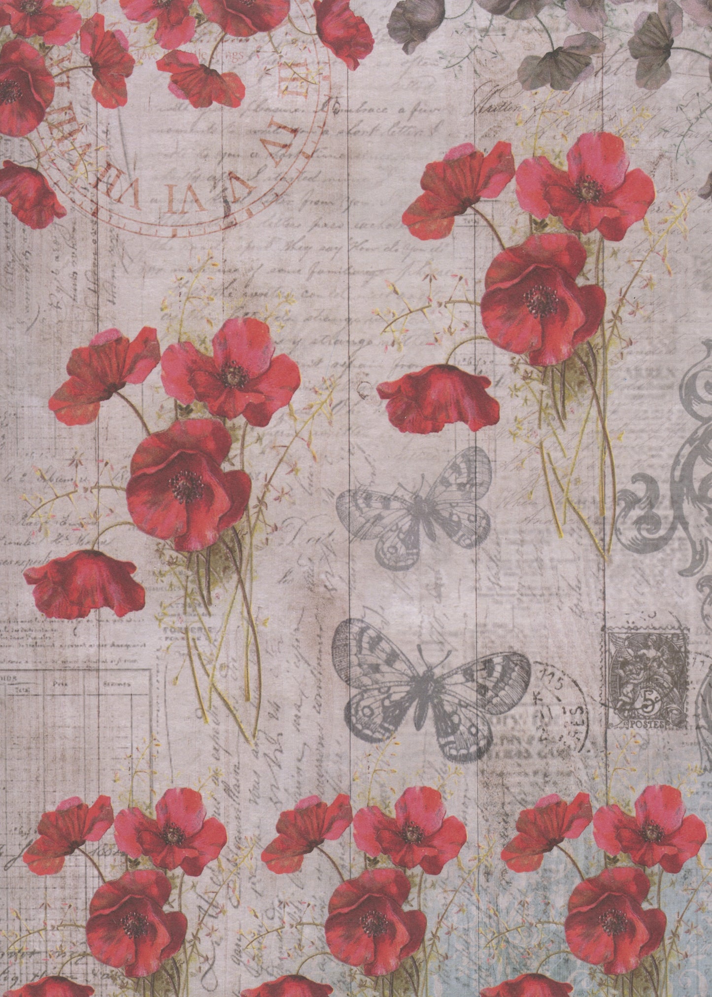Decoupage Paper - Red Poppies - A4 - 2 Sheets