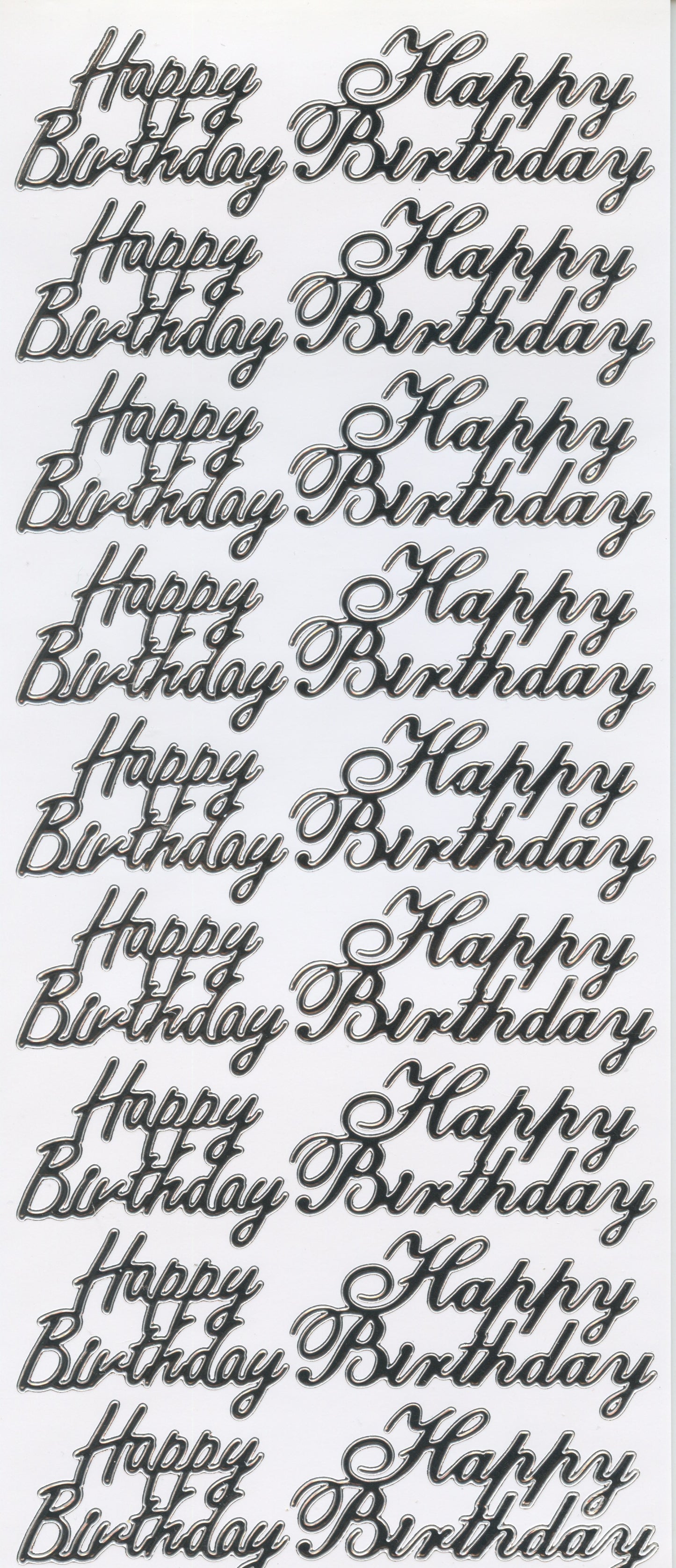 Happy Birthday Script Stickers - Silver 18 pk