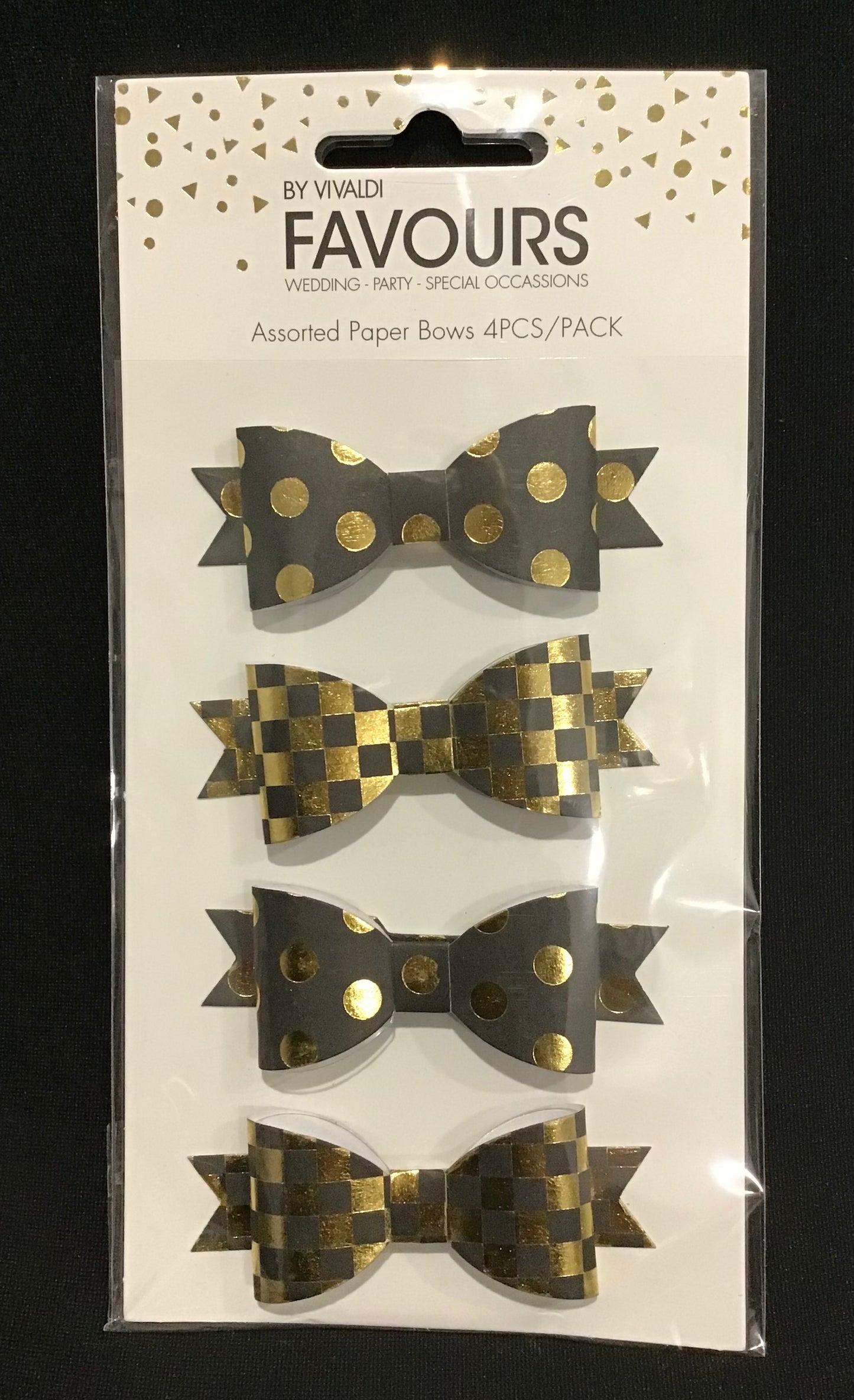3D Paper Bows - Black/Gold - 4 pk