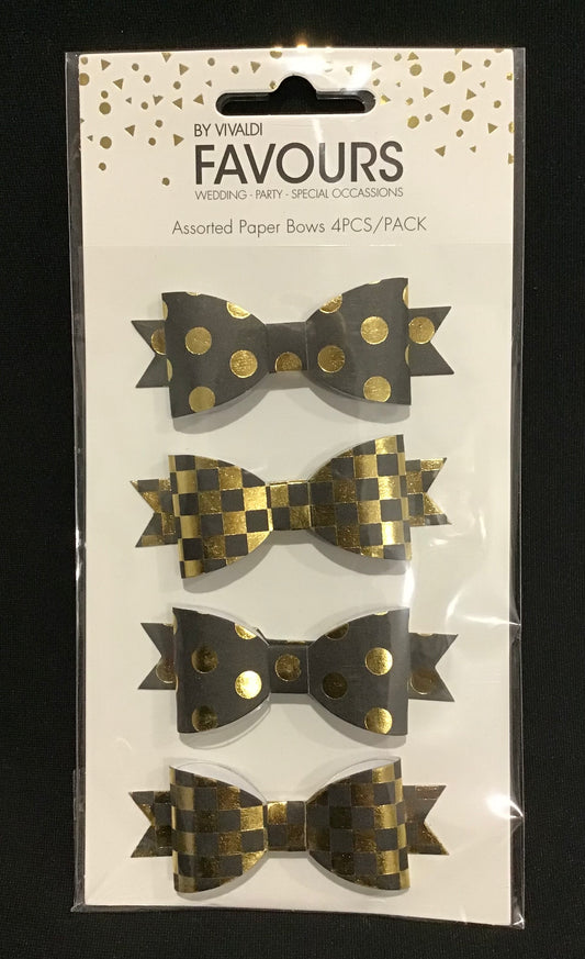 3D Paper Bows - Black/Gold - 4 pk