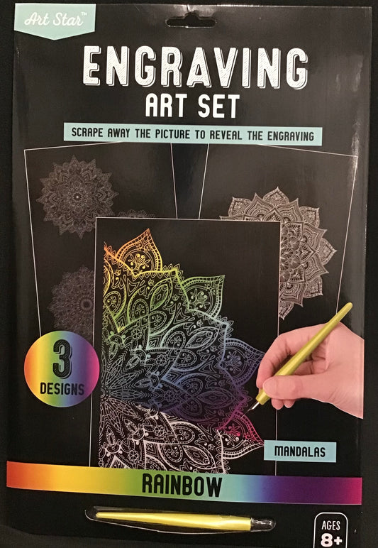 Art Star Engraving Art Set - 3 Designs - Rainbow - Mandalas - Pen Included
